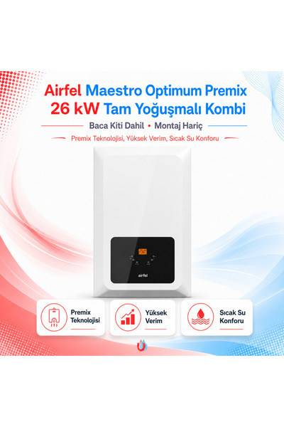 Airfel Maestro Optimum Premix 26 kW Tam Yoğuşmalı Kombi (Baca Kiti Dahil) (Mo...