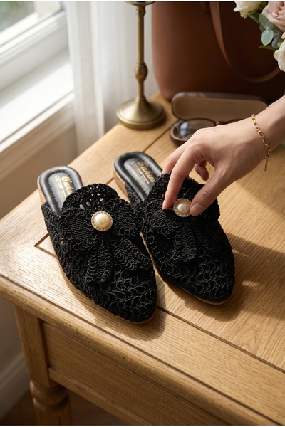 Moda fiesta Women's Lace Mesh Mule Slippers, Stylish and Comfortable Black Sl...