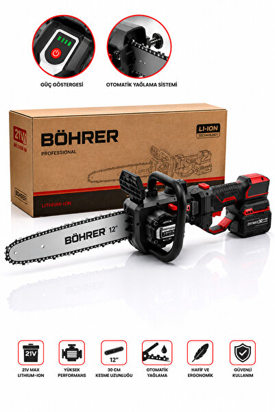 BÖHRER BA011440 2 AKÜLÜ UZAYAN TELESKOPİK KOLLU 30CM DAL BUDAMA TESTERESİ - 2...