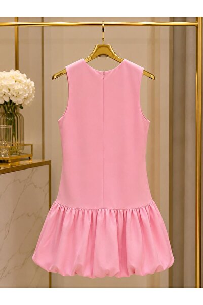 FASHION pembe balon etek elbise