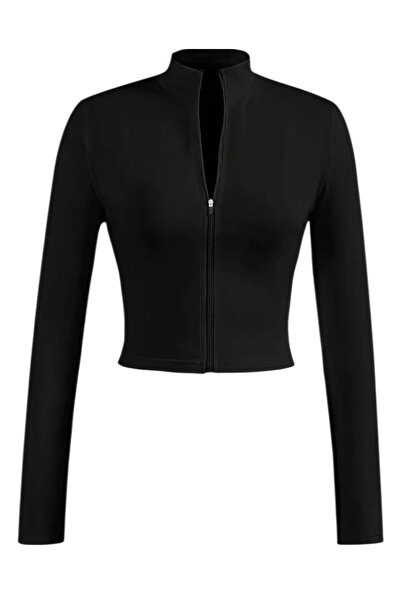 OEM Bluza dama, sport, neagra, scurta, material elastic, XS