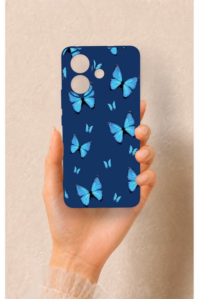 Vip Case حافظة سيليكون متوافقة مع هاتف Vivo V60 Lite بنمط الفراشة الزرقاء