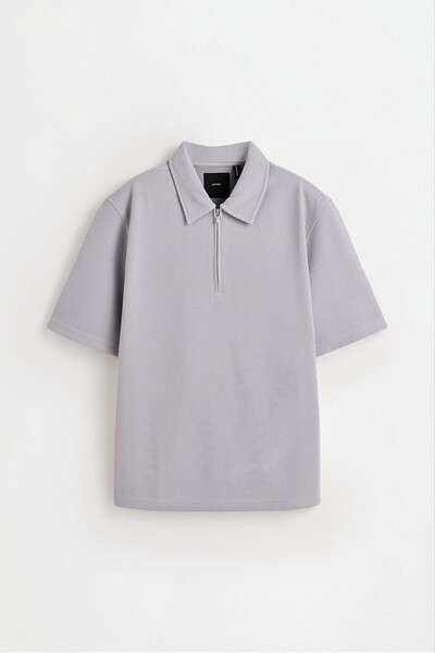 LEFTIES Dokulu fermuarlı polo yaka t-shirt