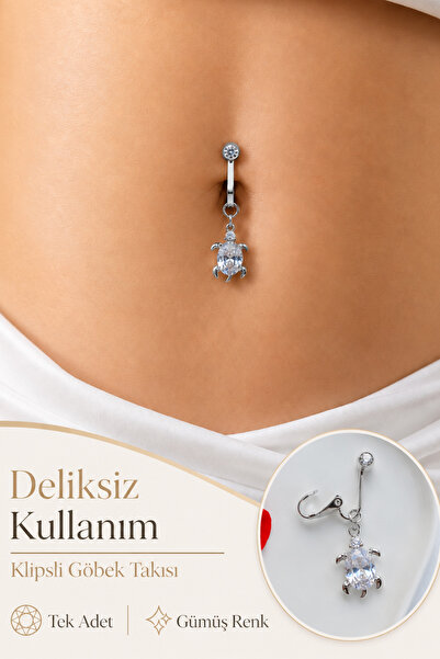 moonzy - minimalist & cozy Klipsli Kaplumbağa Göbek Piercing Deliksiz Sıkıştı...
