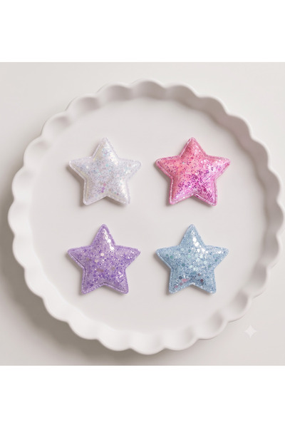 Jeevee Sparkling Star Figured Hairless Baby Hair Clips Set of 4