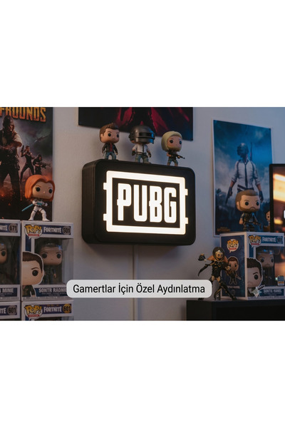 ZİRVE 3D PUBG Logo Dekoratif masa üstü yazısı - Duvar montajlana bilir - (LED...