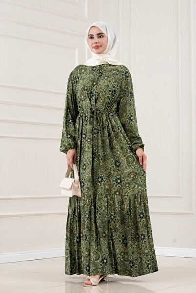 Sevitli Beli Tunnel Viscose Esra Dress-Green