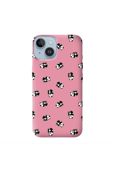 Other Apple iPhone 14 Small Pandas Pink Colored Silicone TPU Θήκη