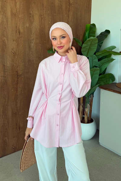 Hazamoda Pins Buttoned Shirt Pink