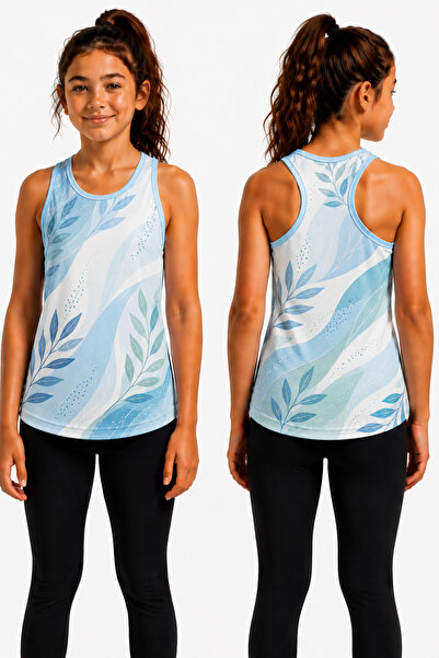 BEYDEX Crew Neck Patterned Zero Sleeve Standard Fit Girls' Sports Tank Top