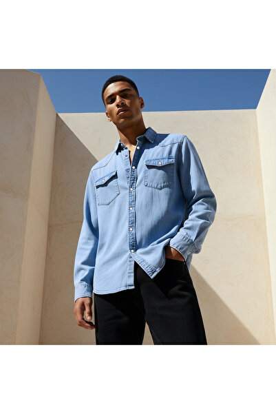 DMN Men Regular Fit Collared Denim Long Sleeves Shirt