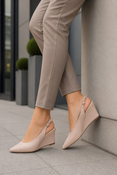 Women Lay-z Women's Beige Pointed Toe Open Back Stiletto 8.5 cm Wedge Heel Co...