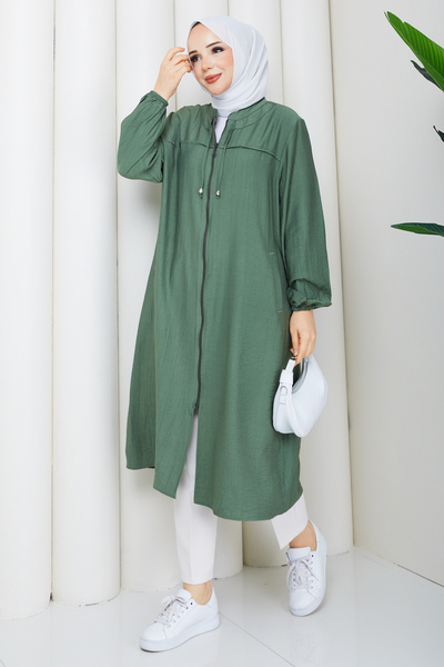 Pamuk Butik قبعة نسائية كبيرة الحجم بياقة هاكم وجيوب فليتو