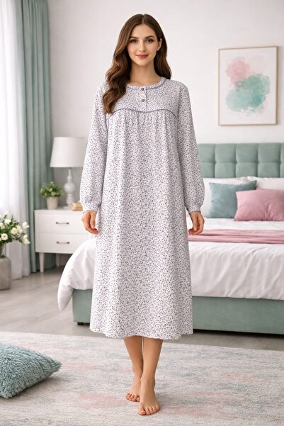 yula store Aysun Teksti̇l Large Size Long Sleeve Women's (Mom's) Nightgown Sm...