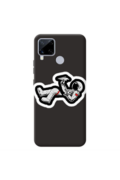 Other Realme C25 Astronaut flies a plane Black Colored Silicone TPU Θήκη