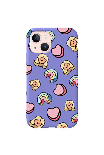 Other Apple iPhone 13 Girl rainbow and hearts Purple Colored Silicone TPU Θήκη