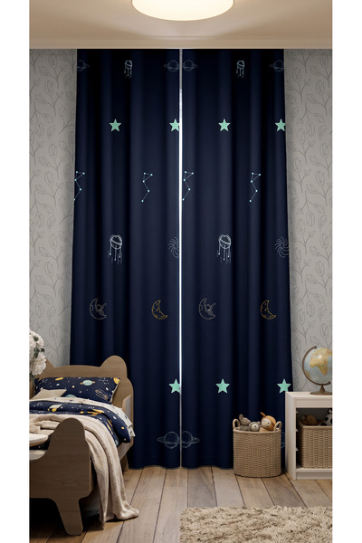 artwork Space-Themed Patterned Children's Room Blackout Curtain Single Panel ...