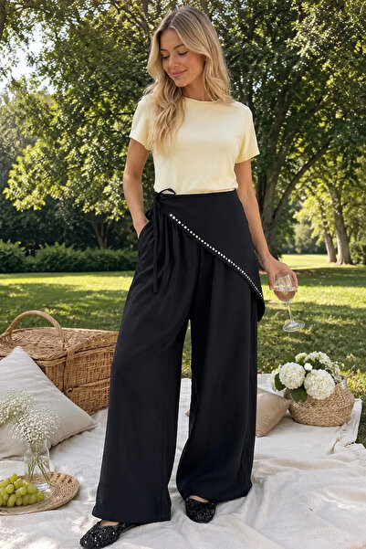 Aryena Black Palazzo Pants with Scarf Detail
