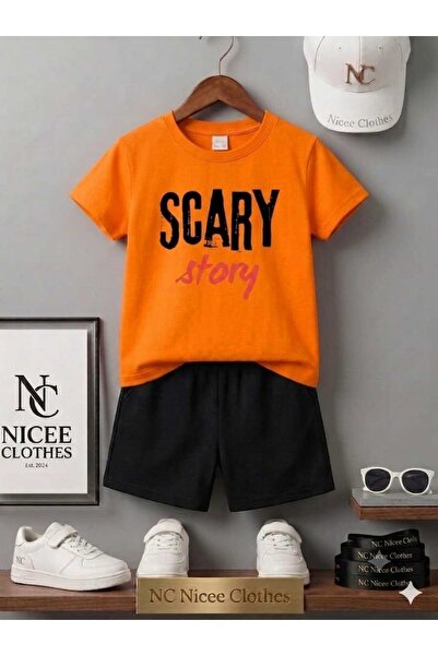 NC Nicee Clothes تي شيرت صيفي للأطفال شورت يونيسكس (مطبوع عليه SCARY STORE)