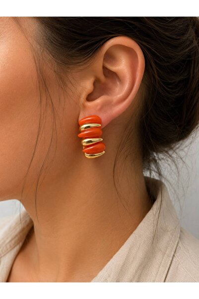 BIJUTERI Gold Detailed Colorful Design Earrings