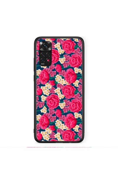 Other Xiaomi Redmi Note 11 4G Red and pink Flowers Black Glossy Θήκη