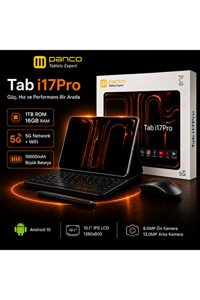 Panco Tab i17 Pro 10.1 İnç Android Tablet 5G Wi-Fi Klavyeli Mouse Kalemli Kıl...