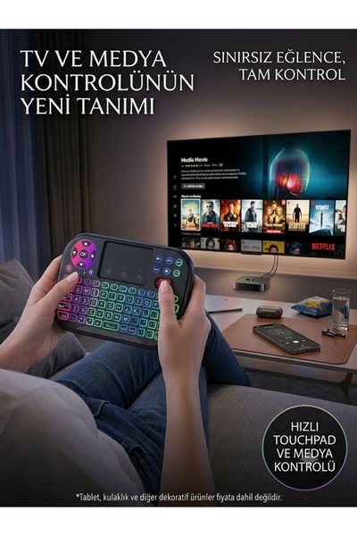 BUFS Işıklı Mini Kablosuz Klavye Touchpad Combo – Bluetooth & 2.4G Çift Modlu...