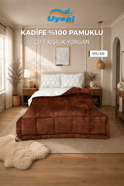 UYSAL KADİFE YORGAN %100 PAMUKLU KAHVERENGİ ÇİFT