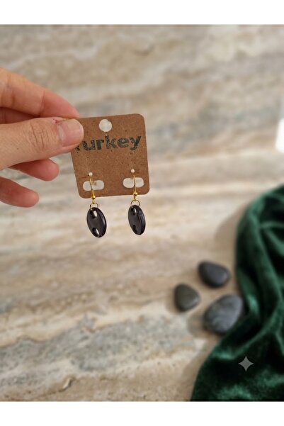 HERBALACCESSORY Kahve Çekirdeği Tasarımlı Siyah Küpe