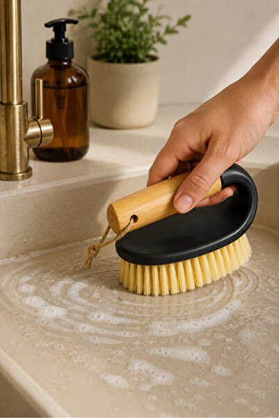 Şahane Pazar Bamboo Handle Cleaning Brush Ergonomic Handle Hard Bristle Easy ...