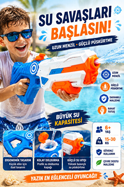İlknurtoys Büyük Su Tabancası 1 Litre (1000 ML) Uzun Menzilli Yaz Oyuncağı