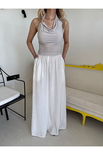 Bade Butik Ecru Elastic Waist Tencel Trousers