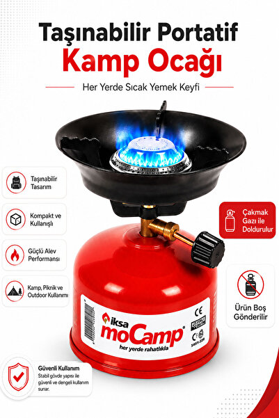 Badem10 Portatif Kamp Ocağı Taşınabilir Çakmak Gazlı Kırmızı Mini Ocak Doğa P...