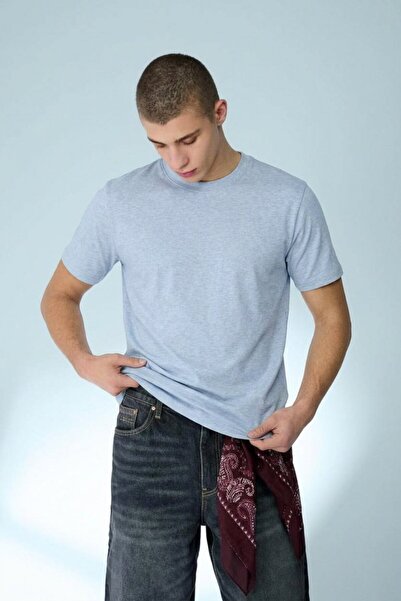 DAMGA JEANS Men's Casual Straight Baby Blue Stretchy T-Shirt