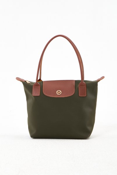 Garbalia Giza Satin Large Size Women's Khaki Green Shoulder Bag