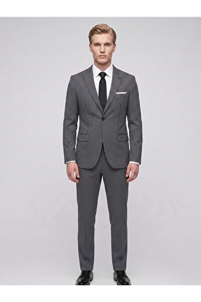 Plus Scorpion Men's Striped Suit – Slim Fit Modern Cut Stylish Classic Jacket...