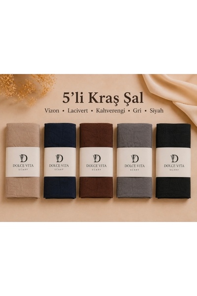 Altınoluk Tekstil 5'li Bambu Kraş Şal Dolce Vita Açık vizon, Lacivert, Kahve,...