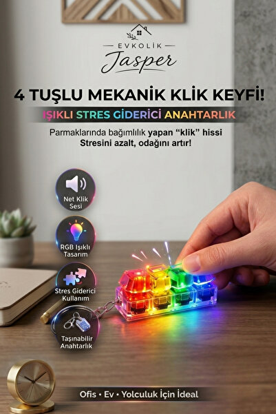 JASPER Işıklı Klavye-Click Sesli Stres Giderici Oyuncak Renkli Anahtarlık