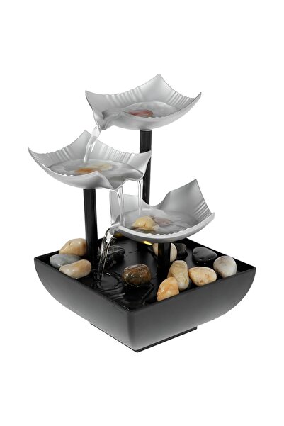 NEXTLY Fântână decorativă cu pietre, cu iluminare LED, 20x13 cm, Negru/Argintiu