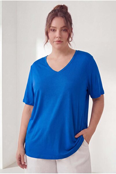 RMG Women's Plus Size V-Neck Viscose T-Shirt Saks