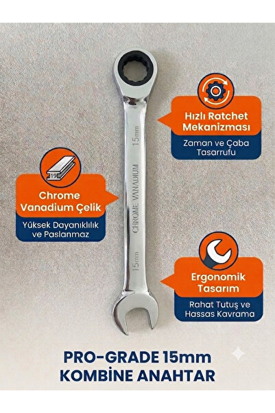 CHROME VANADIUM KOMBİNE CIRCIR ANAHTAR 15mm