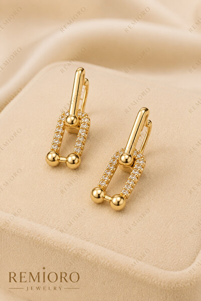 REMIORO Cercei dama placati cu aur 14K, model elegant cu zirconii stralucitoa...