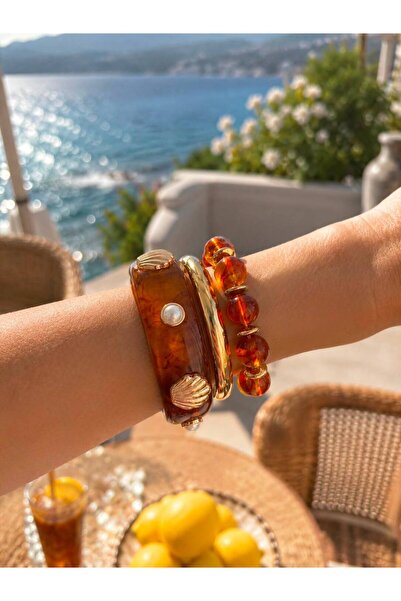 LioraJewellry Deniz Temalı Üçlü Kemik Bileklik Kahve