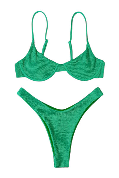OEM Costum de baie din doua piese, cu armatura, croiala inalta, culoare verde...