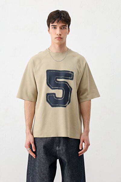 VAMOSCLO Oversize Printed T-Shirt Khaki
