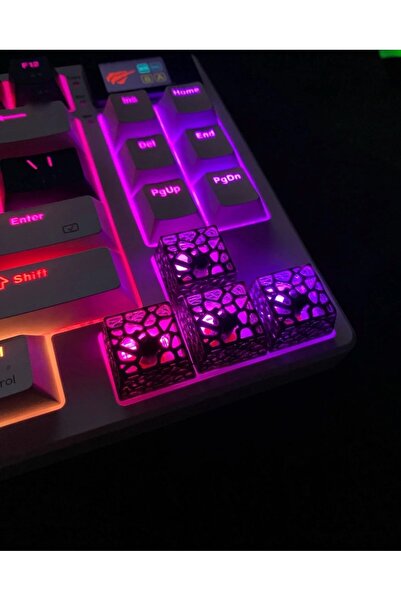 CyberHive 4’lü Gri Petek Desenli Keycap Seti | Cherry MX Uyumlu, RGB Işık Geçirgen, Mekanik Klavye Tuş Başlığı