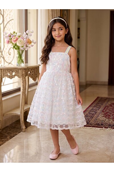Generic Girls' Dress Tulle Luxury Occasion Dress with Shiny Sequin Embroidery