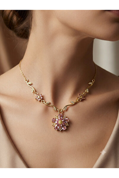 VeloryaButik Velorya Butik - Safir Zirkon Taşlı Çelik Çiçek Kolye - Kararmaz ...