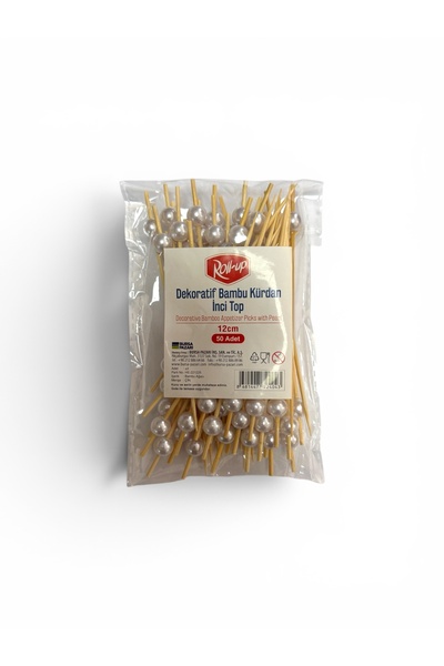 Roll-Up Dekoratif Bambu Kürdan İnci Top 50 Adet - 12 cm Kokteyl Ve Parti Kürdanı