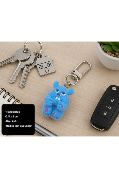 HER ŞEY NOTA www.herseynota.com Blue Plush Monster Charm Keychain Cute Figure...